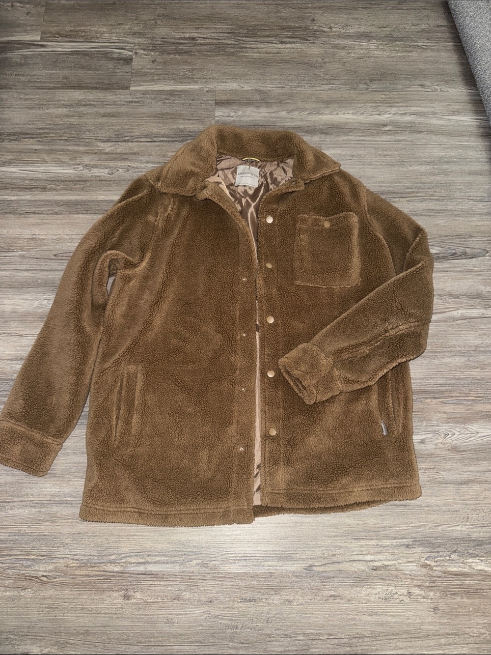 Women's Plush Brown Teddy Jacket with Snap Front
